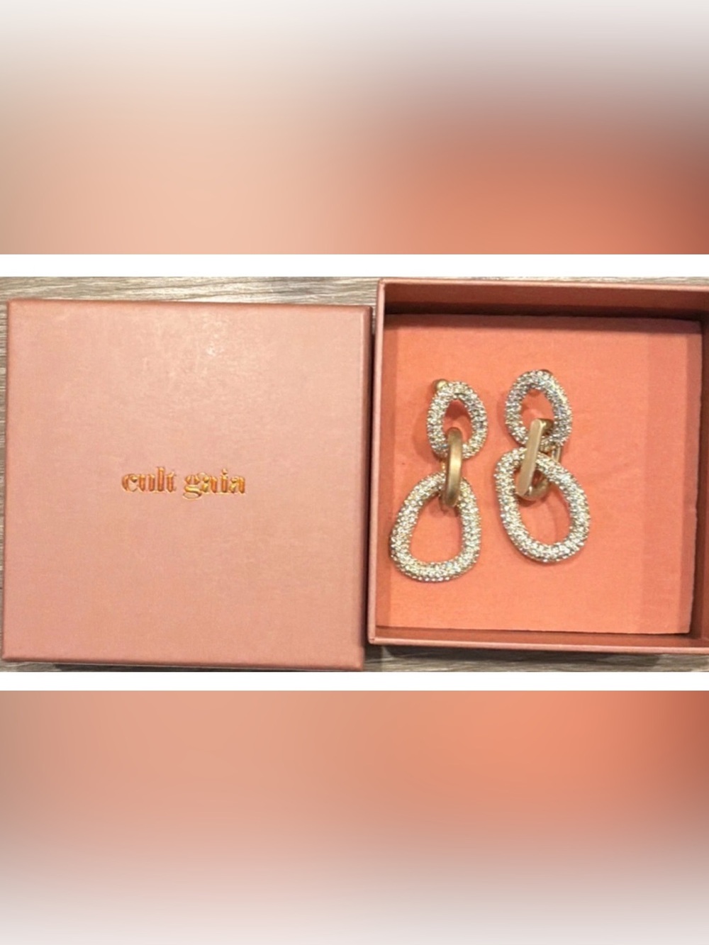 cult gaia Gold & Silver Pavé Linked Drop Earrings (2.5in / 6.5cm)